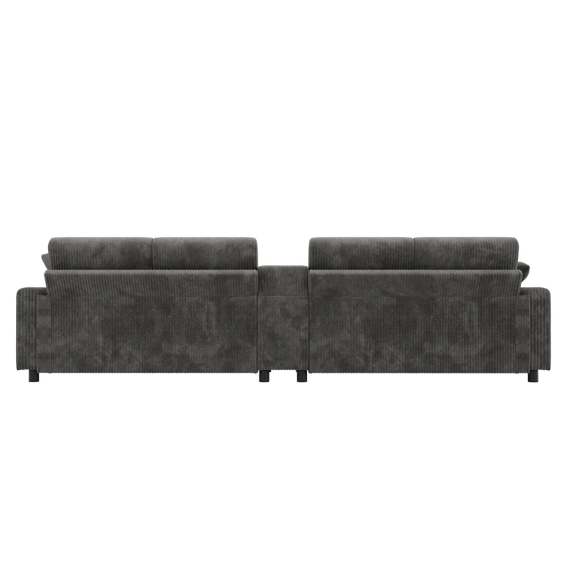 Modern Corduroy U-Shaped Sectional Sofa with 2 Movable Storage Ottomans, Soft Convertible Couch with 2 Type-C Charging Ports, 315L x 135W x 81H cm, Grey