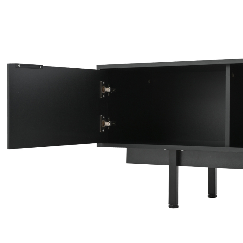 Modern Minimalist TV Cabinet with Cable Management, Sideboard with 2 Doors, 2 Drawers and 1 Open Shelf, 200L x 40W x 50.5H cm, Black