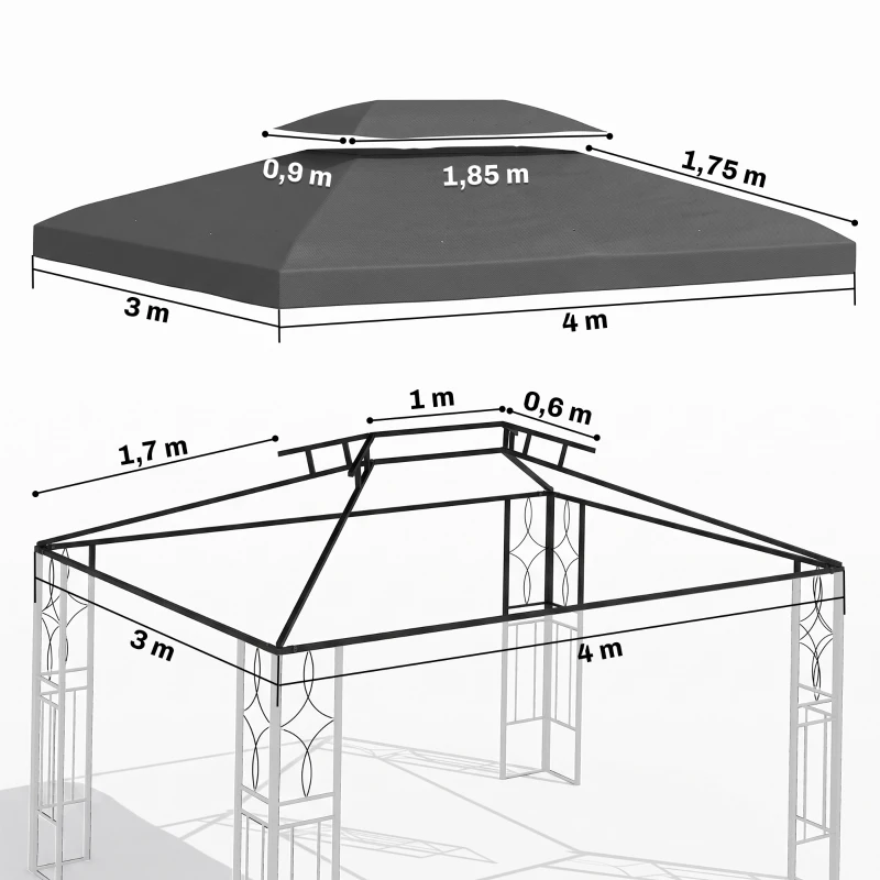 Outsunny Toldo de Recambio 4x3 m con Techo Doble Orificios de Drenaje y Protección UV Solo Toldo NO Incluye Marco Gris