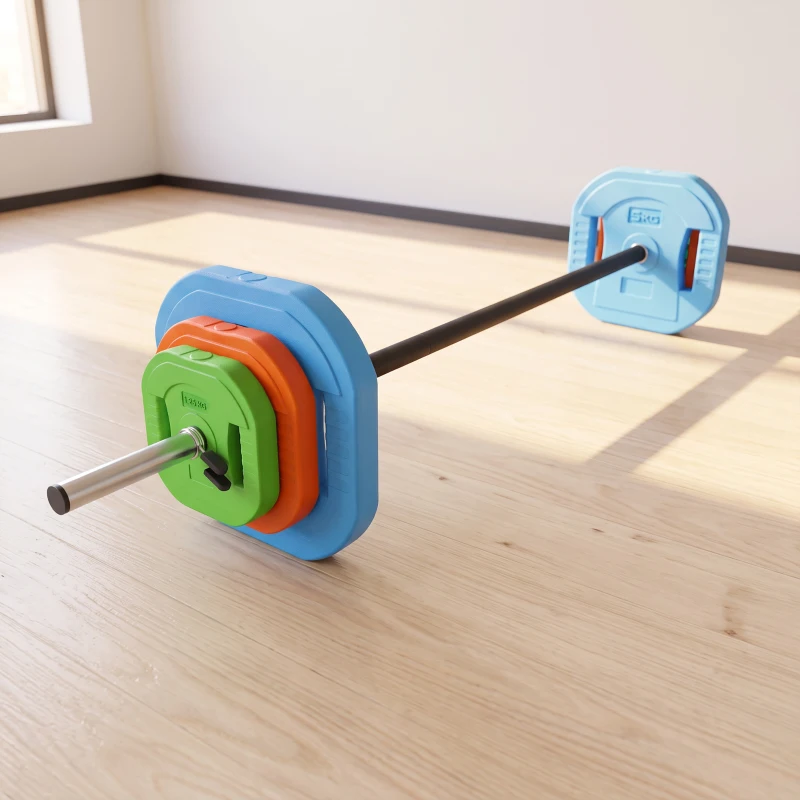 SPORTNOW Ensemble d'Haltère 20 kg, Disques Carrés Réglables à Poignées, Barre Antidérapante en Acier 3 Parties, Multicolore