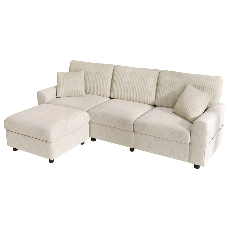 Modern Upholstered Sectional Sofa with USB Type-C Charging Ports, Soft Convertible Couch with 2 square cushions, 223L x 146W x 84H cm, Beige