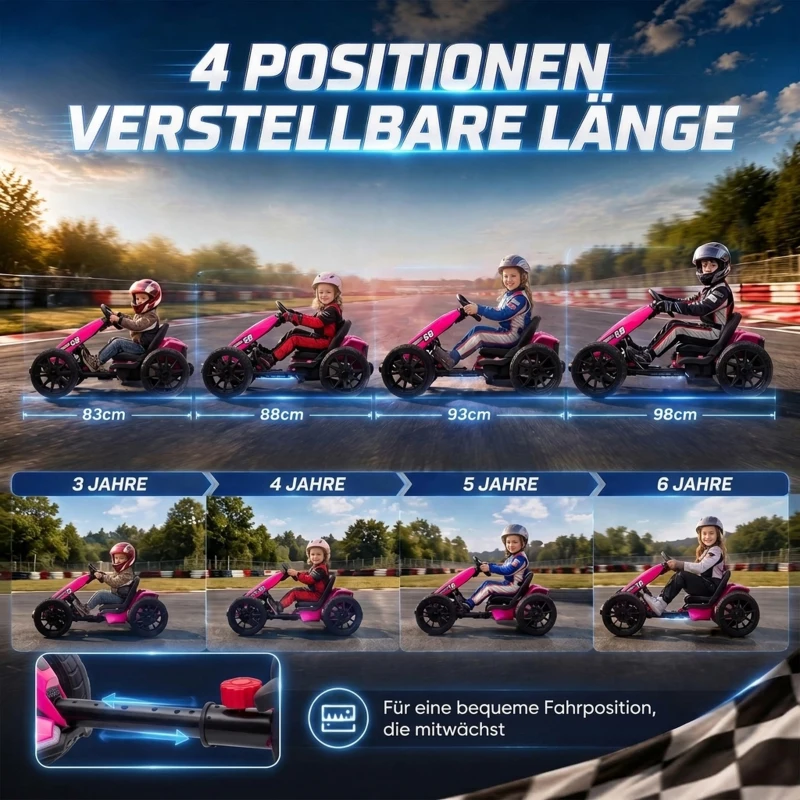 AIYAPLAY Elektrische skelter voor kinderen, 12V go-kart met 2 motoren, 4-voudig verstelbare zitpositie, softstart, EVA-wielen en LED-koplampen