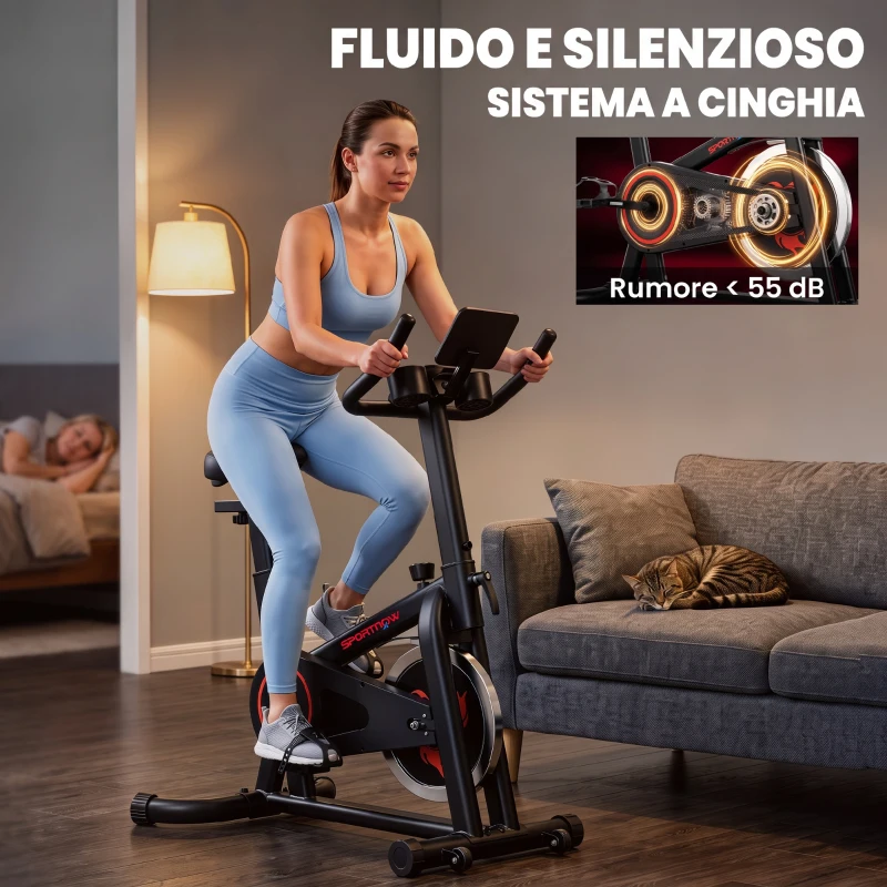 SPORTNOW Cyclette Professionale con Sella Regolabile, Volano 6kg, Nero
