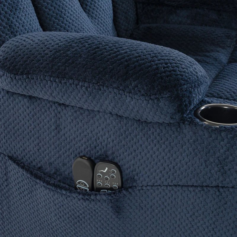 HOMCOM Sillón Elevador Eléctrico Masaje por Vibración y Calor, Sillón Relax Eléctrico en Terciopelo, Respaldo Inclinable Azul