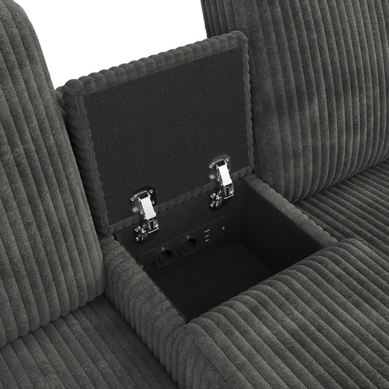Modern Corduroy U-Shaped Sectional Sofa with 2 Movable Storage Ottomans, Soft Convertible Couch with 2 Type-C Charging Ports, 315L x 135W x 81H cm, Grey