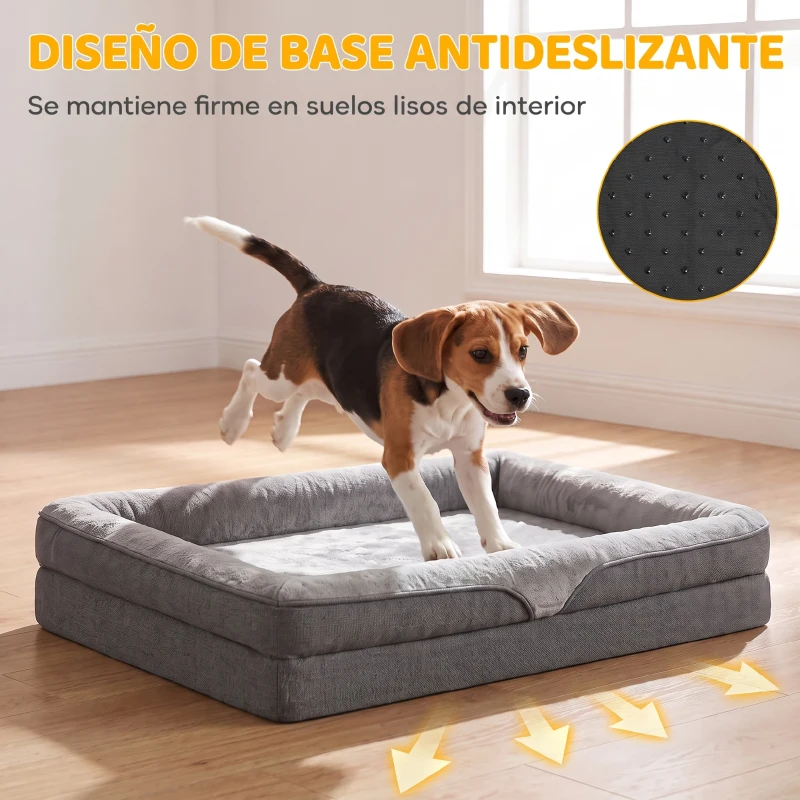 PawHut Cama para Perros Medianos Cama para Gatos Colchón para Perros con Base Antideslizante Funda Lavable 91x68x16 cm Gris