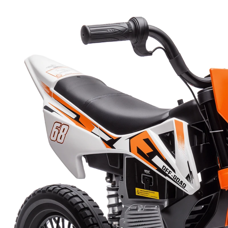 AIYAPLAY Moto Elétrica Infantil 12V com Música, Velocidade 2,4-5 km/h, Rodas Auxiliares, 109,5x60x72,5 cm, Laranja