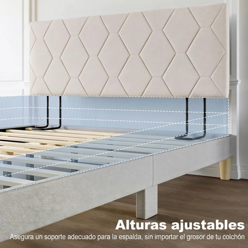 HOMCOM Cabecero de Cama 160 cm con Altura Ajustable de Chenilla Diseño de Rombos y Estructura Metálica Blanco