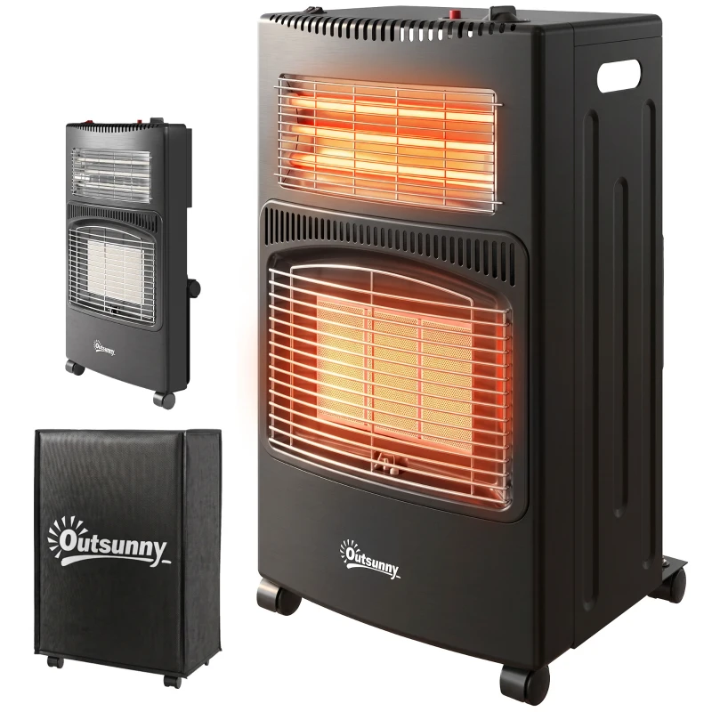 Outsunny Chauffage d'Appoint Gaz et Électrique 4200W/1200W Infrarouge Pliable 3 Niveaux 2 Freins Sécurité ODS 45x42x75cm Noir