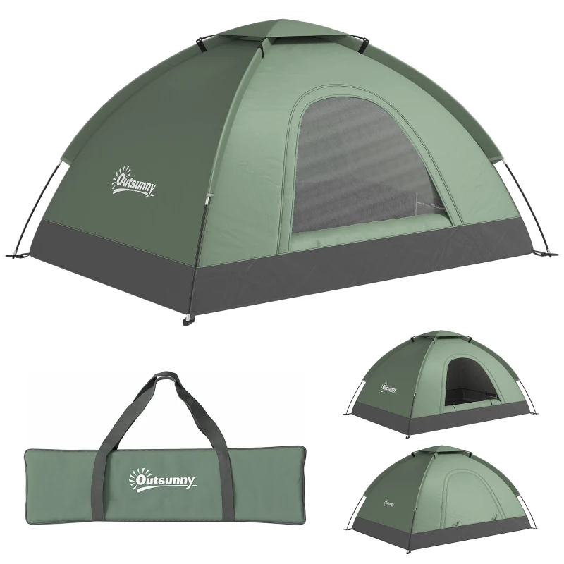 Outsunny Tienda de Camping Plegable con 2 Ventanas de Malla Bolsa de Transporte y Marco de Fibra de Vidrio 206x152x110 cm Verde