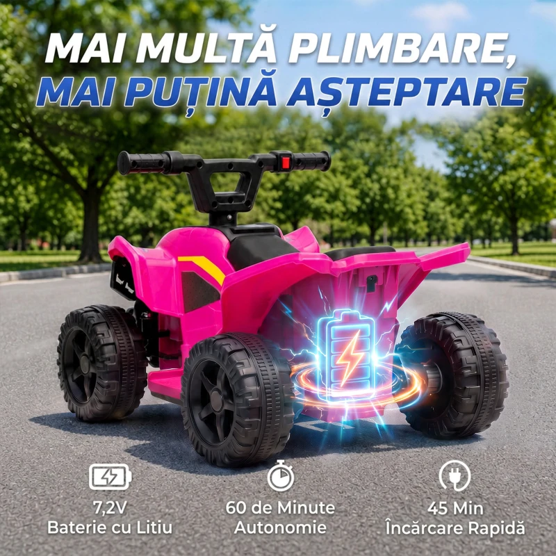 AIYAPLAY ATV Electric pentru Copii 18-48 Luni, 6V, 2 km/h, Sarcină 25 kg, Fuchsia