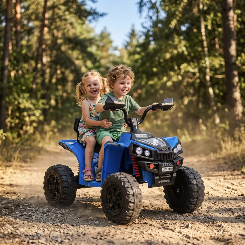 AIYAPLAY Quad Eléctrico Niños 24V 2 Plazas 2 Motores 120 W Batería de Litio Suspensión Arranque Suave 4-6 km/h 3-8 Años Azul