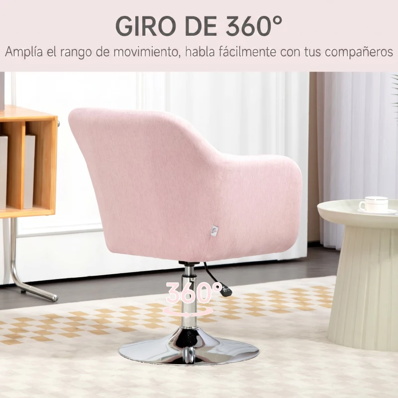 HOMCOM Sillón para Salón Giratorio 360° con Altura Ajustable Respaldo Envolvente Reposabrazos y Cojín 60x60x79-91 cm Rosa