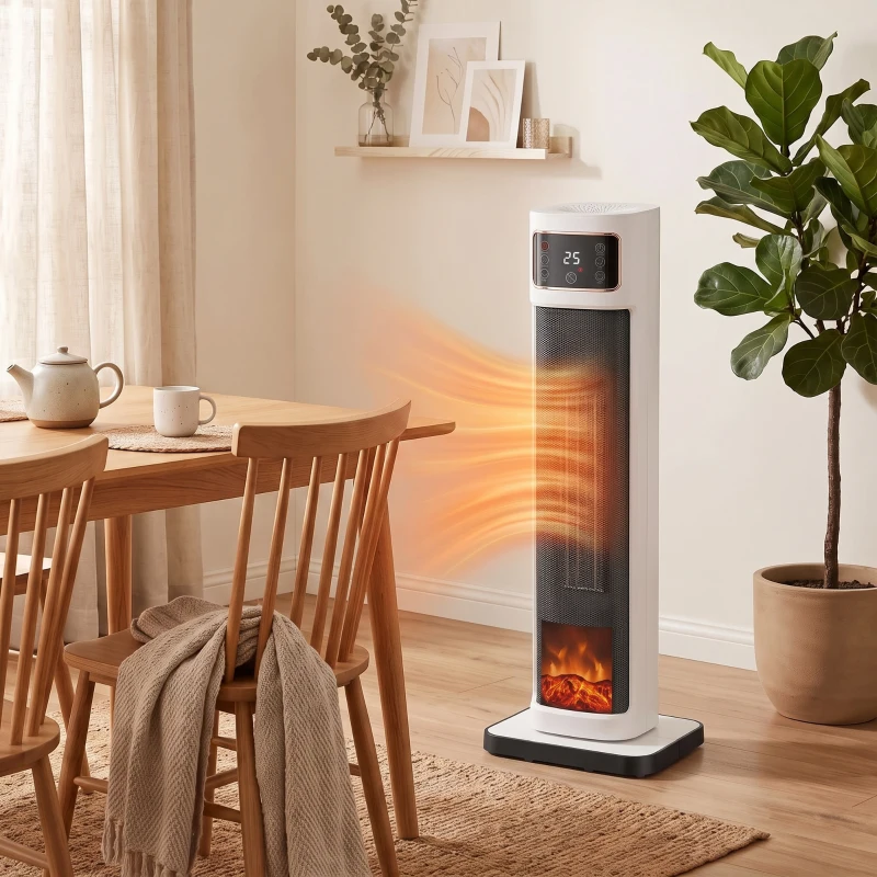 HOMCOM Calefactor Eléctrico de Cerámica con Termostato Regulable, 4 Modos, Panel Táctil, Mando a Distancia, Blanco