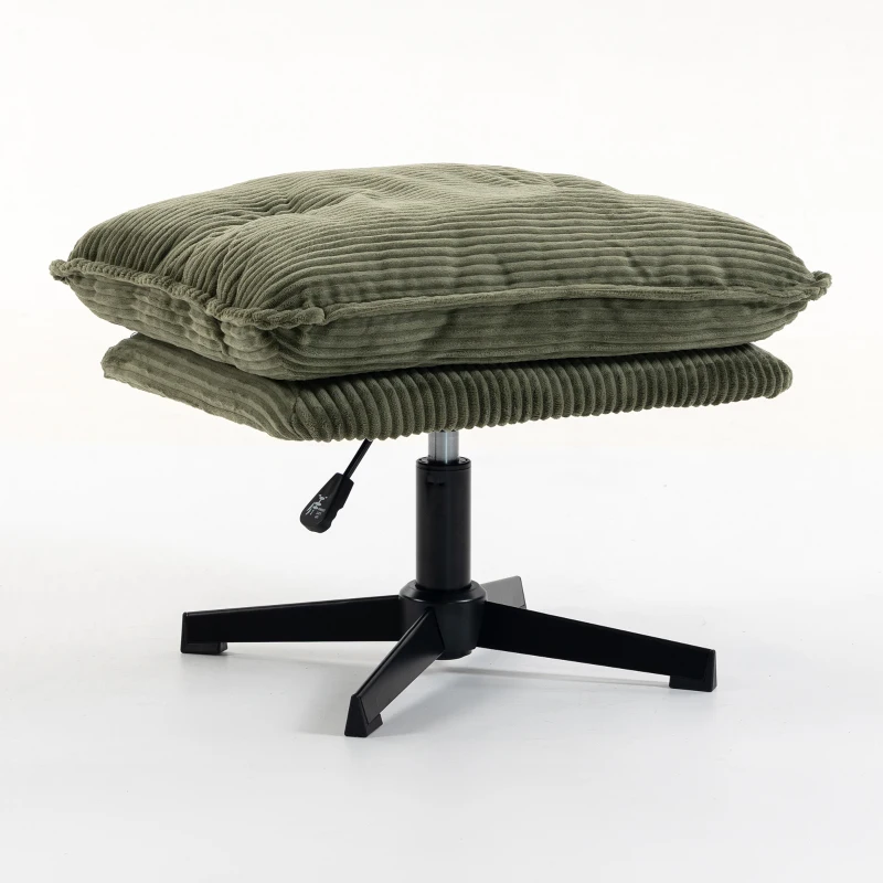 HOMCOM Loungestoel met hocker, 360° draaibaar, cordstof, in hoogte verstelbare voetenbank, groen