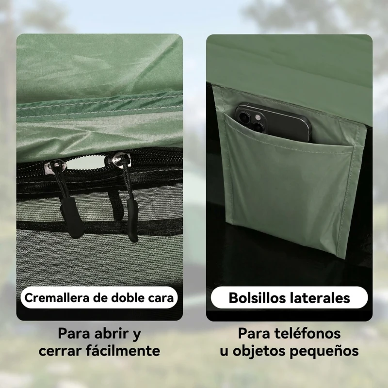 Outsunny Tienda de Camping Plegable con 2 Ventanas de Malla Bolsa de Transporte y Marco de Fibra de Vidrio 206x152x110 cm Verde