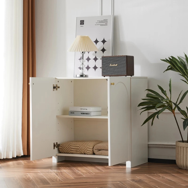 Modern Wooden Buffet Sideboard Storage Cabinet with 2 Doors, Freestanding Kitchen Cupboard with Adjustable Shelf, 80L x 40W x 80H cm, White