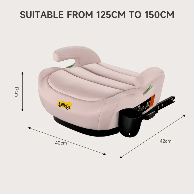 Safe ISOFIX Car Booster Seat with ECE R129 i-Size and Cup Holder, Portable Travel Booster Cushion for Kids and Vehicles, 40L x 42W x 17H cm, Pink