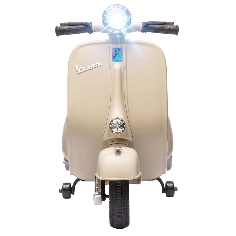 AIYAPLAY Mota Elétrica Infantil VESPA com Arranque Suave, Rodinhas, Luz, Música e USB - Branco