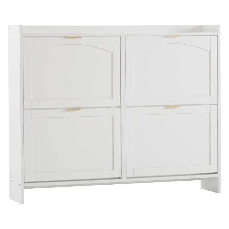 Modern Wooden Shoe Cabinet with 4 Flip Drawers and Open Shelves, Space-Saving Organiser Cupboard for Hallway, 110L x 24W x 90H cm, White