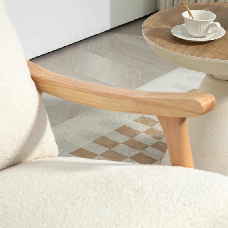 HOMCOM Upholstered Rocking Chair, Teddy Fleece Fabric, High Back, Armrests, Rubberwood Legs, Cream White
