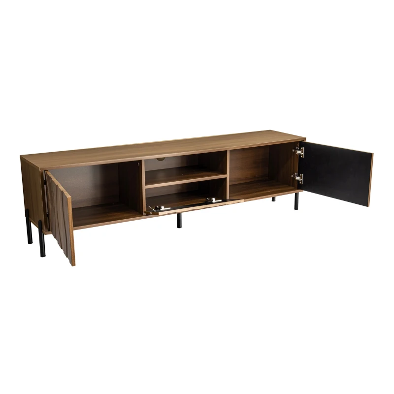 Modern TV Cabinet with Wave-Shaped Doors, Minimalist Media Console for Living Room, 160L x 35W x 46H cm, Natural