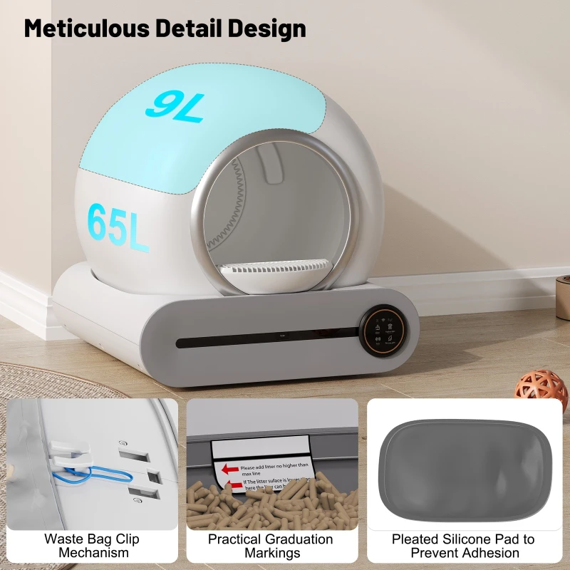 Self-Cleaning Cat Litter Box with App Control and Odor Eliminator, Automatic Cat Litter Tray for Multi-Cat Households, 48L x 52W x 50.5H cm, White