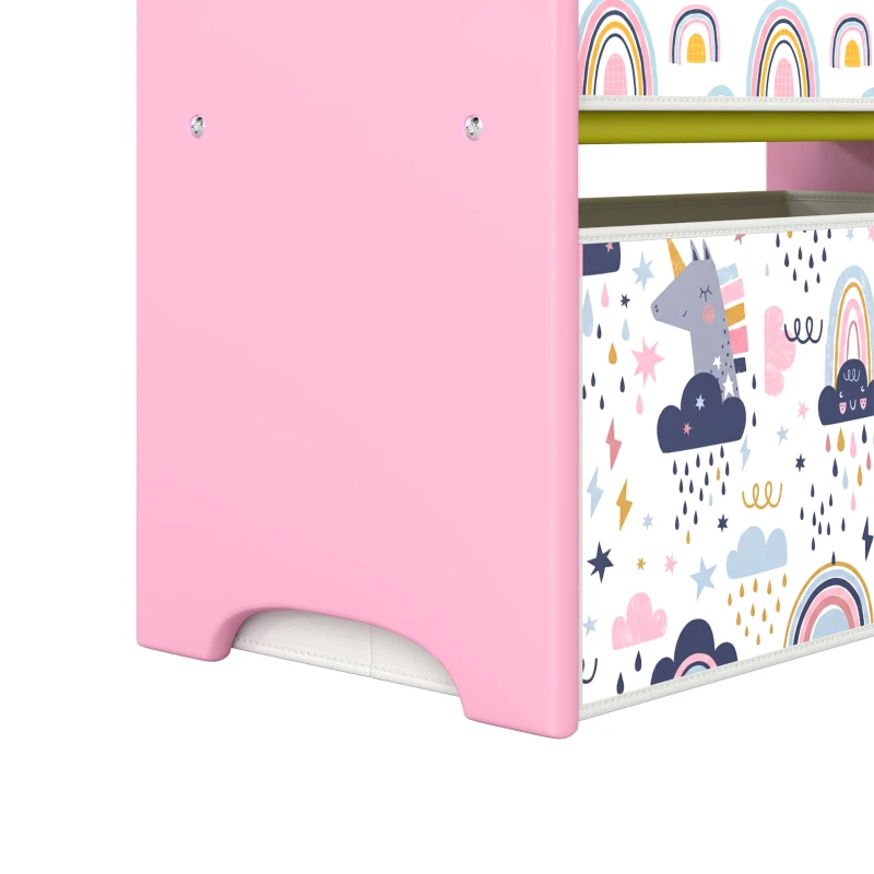 AIYAPLAY Toy Storage Organiser, 3-Tier Wooden Kids Toy Storage Rack with 6 Fabric Storage Bins for Bedroom, Kids Room, Pink