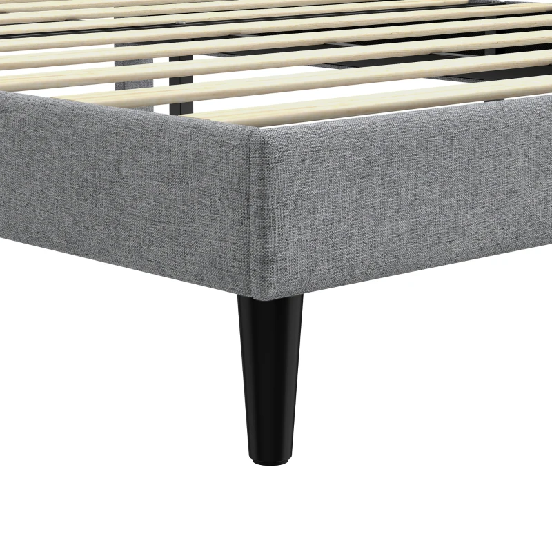 HOMCOM Marco de Cama 140 x 190 cm con Somier, Cama Doble Acolchada en Lino, Cabecero Capitonné, Soporte de 10 Lamas, Gris