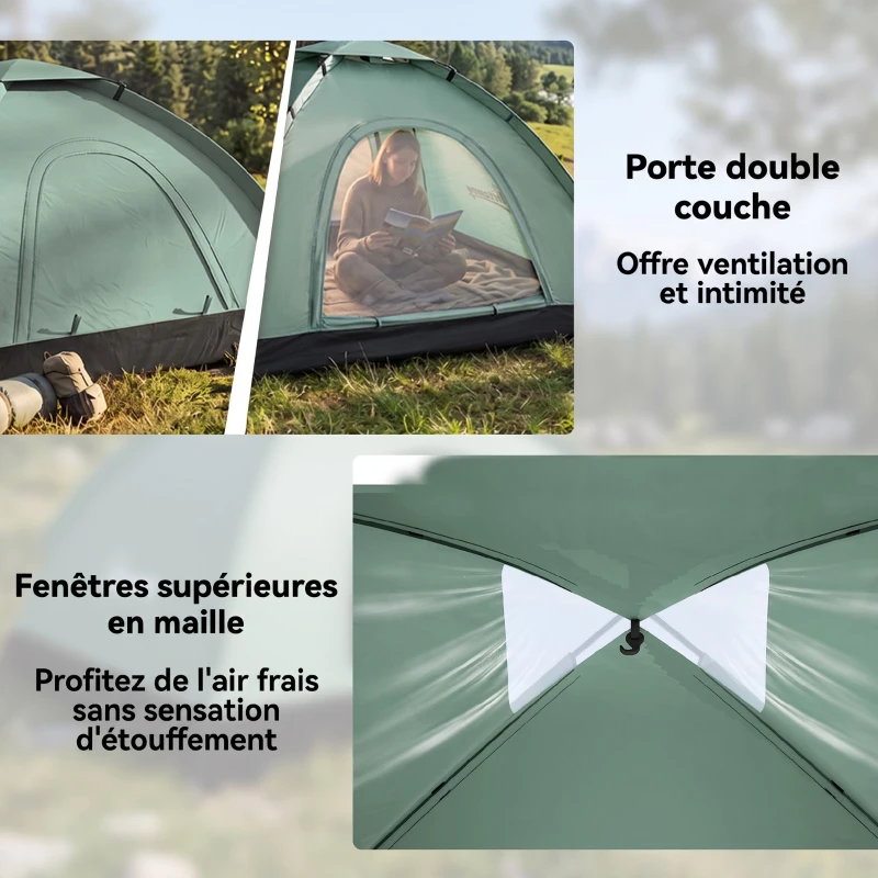 Outsunny Tente de camping 2 personnes camouflage tente dôme légère ventilée facile à monter avec portes zippées