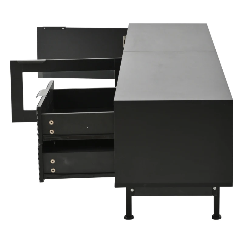 Modern Minimalist TV Cabinet with Cable Management, Sideboard with 2 Doors, 2 Drawers and 1 Open Shelf, 200L x 40W x 50.5H cm, Black