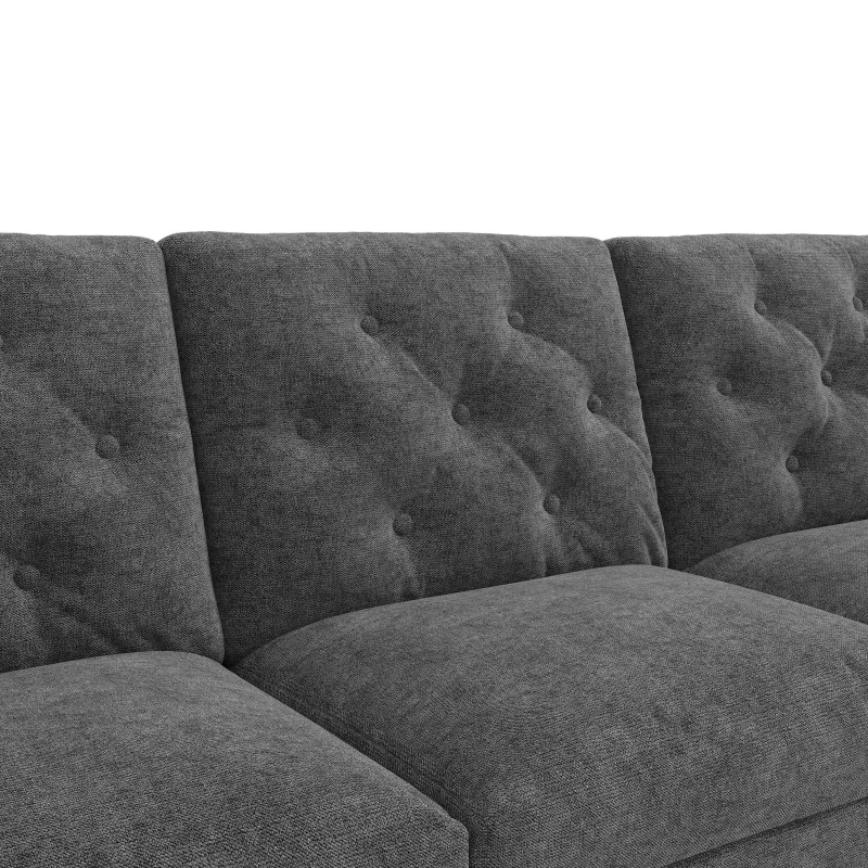 Modern Velvet L-Shaped Sectional Sofa with Reversible Storage Chaise and Tufted Back, Soft Corner Couch for Living Room, 281L x 132W x 86H cm, Grey