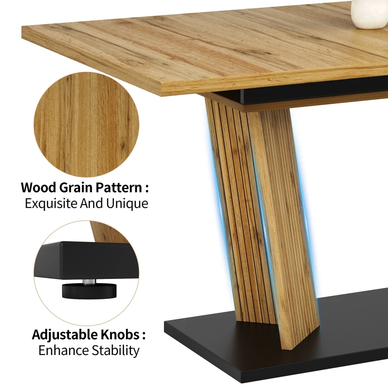 Modern Extendable Dining Table with Grooved Support Legs, Space-Saving Kitchen Table for Flats and Dining Rooms, 120L x 80W x 76H cm, Oak