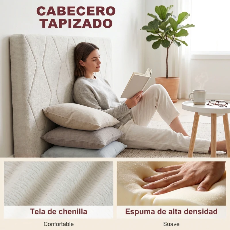 HOMCOM Cabecero de Cama 160 cm con Altura Ajustable de Chenilla Diseño de Rombos y Estructura Metálica Blanco