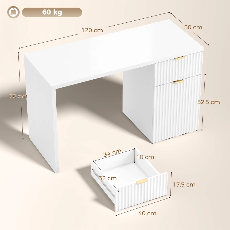 HOMCOM Computer Desk with Drawer, 120 cm Reversible Office Desk, Cabinet, Adjustable Shelf, Thick Top, White