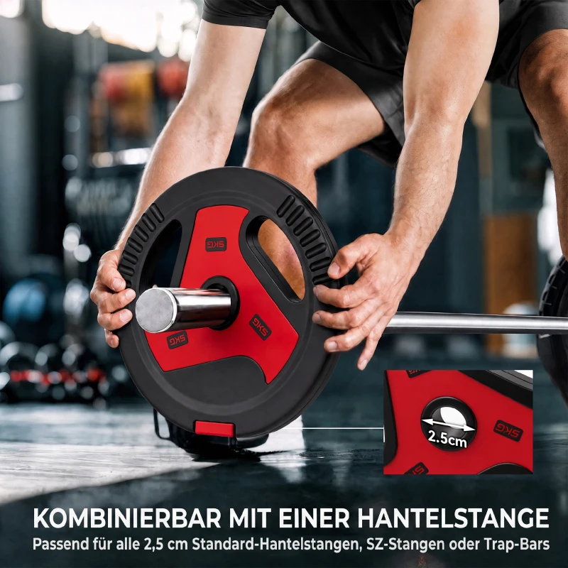SPORTNOW 4er-Set Hantelgewichte mit 2 x 5/2,5 kg Gewichte, Hantelscheiben Set mit Griffen Gewichtsscheiben, Schwarz+Rot