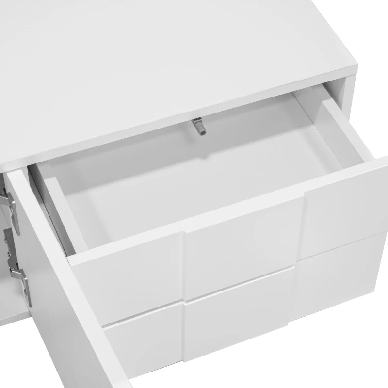 High-Gloss TV Lowboard with Handleless Fronts, 3 Doors and 2 Drawers, Storage Unit for Wall-Mount or Freestanding, 167L x 30W x 30H cm, White