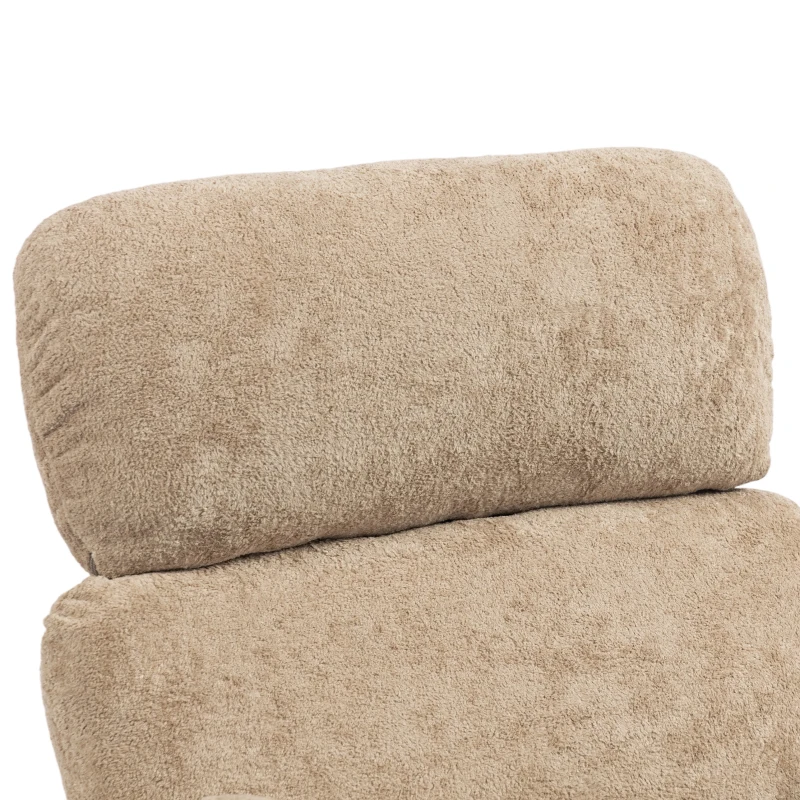 HOMCOM Upholstered Rocking Chair Adjustable Headrest Rocker Chair Raindrop Velvet Rubberwood Base Light Brown