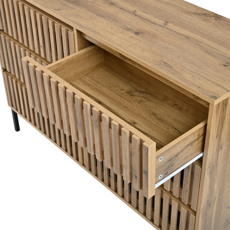 Modern Sideboard with 6 Ventilated Openwork Drawers, Practical Storage Cabinet for Hallway and Living Room, 120L x 40W x 81H cm, Natural