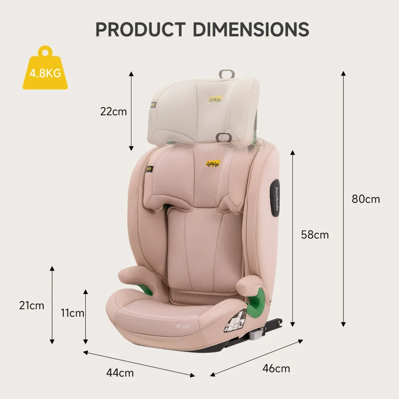 Highback Booster Seat with ISOFIX and I-Size R129, Adjustable Car Seat with 10-Position Headrest for 100-150 cm, 44L x 46W x 80H cm, Pink