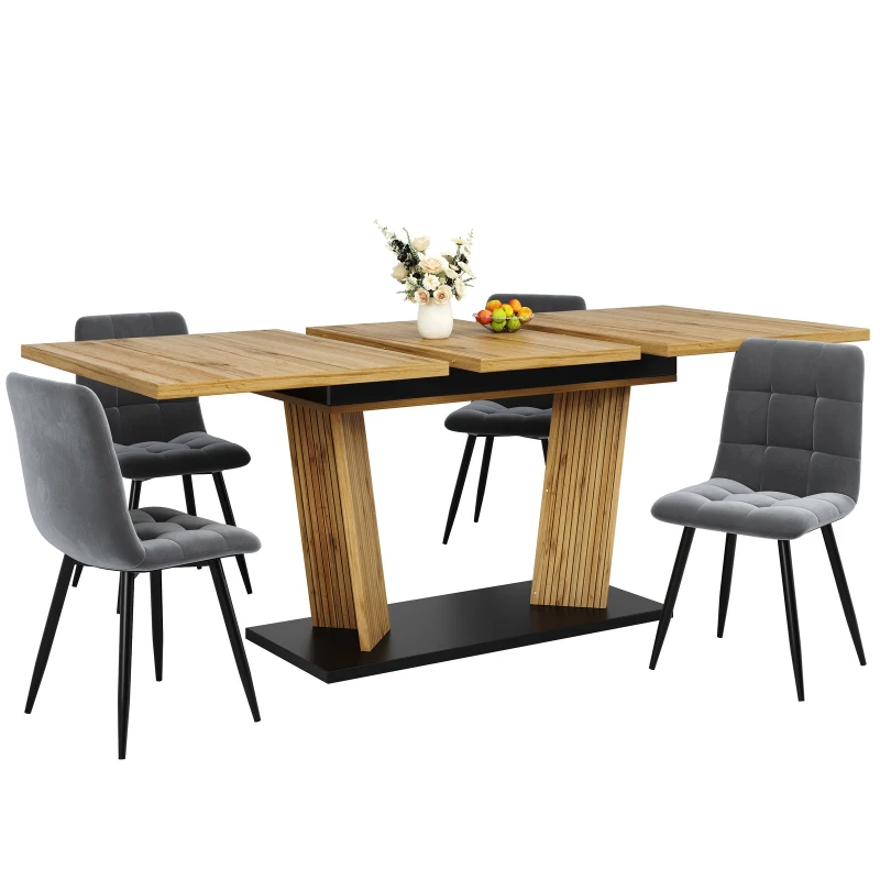 Modern Extendable Dining Table with Grooved Support Legs, Space-Saving Kitchen Table for Flats and Dining Rooms, 120L x 80W x 76H cm, Oak