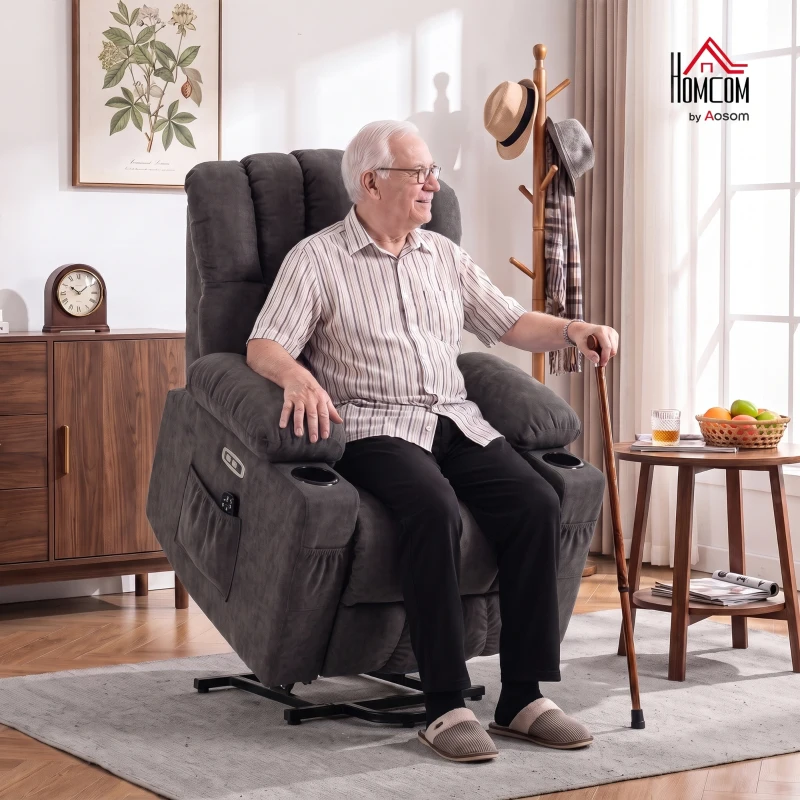 HOMCOM Elektrischer Aufstehsessel mit Massage & Wärme, Relaxsessel für Senioren, Taschenfederkern, Grau