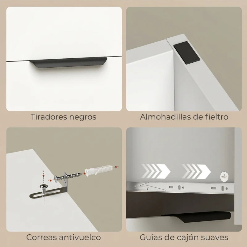 HOMCOM Aparador de Salón Estrecho con Puerta 3 Cajones 60x30x70 cm para Entrada Comedor Blanco