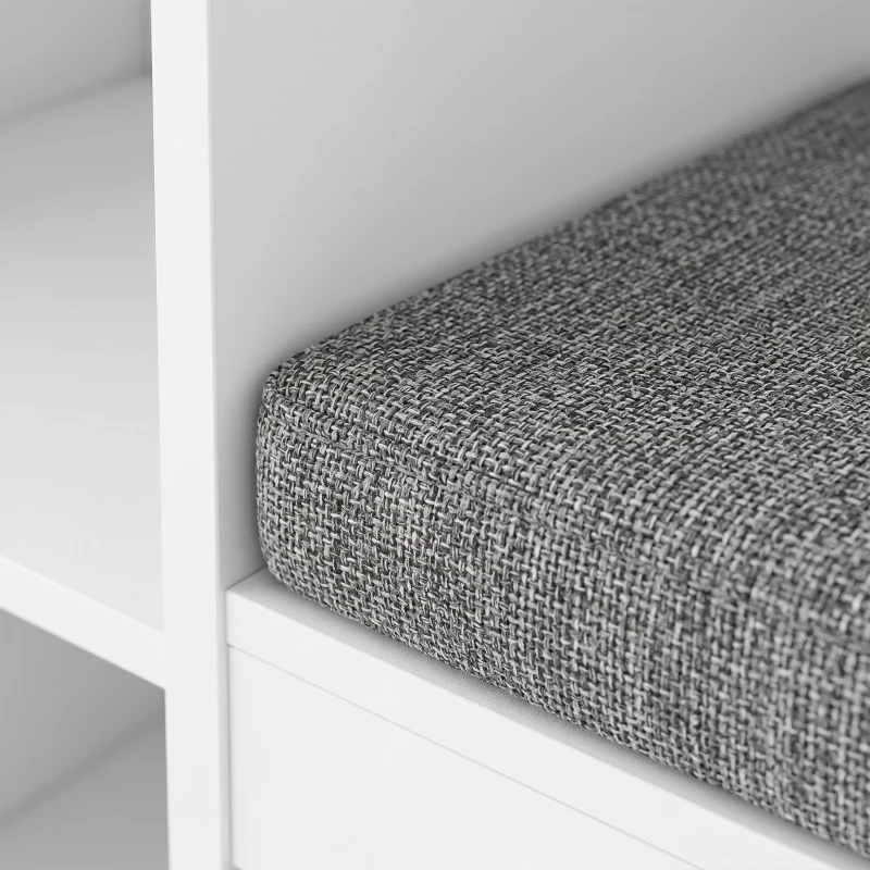 AIYAPLAY Estantería Infantil Juguetes con Rincón de Lectura Cojín 3 Cajones de Tela 3 Estantes 4 Cubículos 137x40x80 cm Blanco y Gris