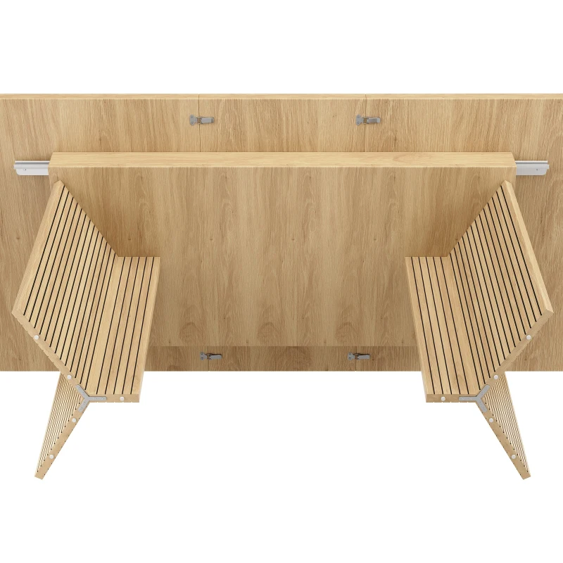 Extendable Dining Table with Grooved V-Shaped Legs, Space-Saving Dining Table for Flats and Family Meals, 120-160L x 80W x 76H cm, Natural