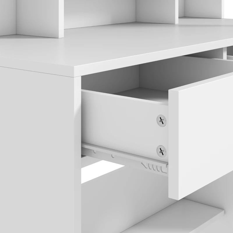 HOMCOM Kaptafel met LED-spiegel, 2 lades, open vakken en 8 haken, wit