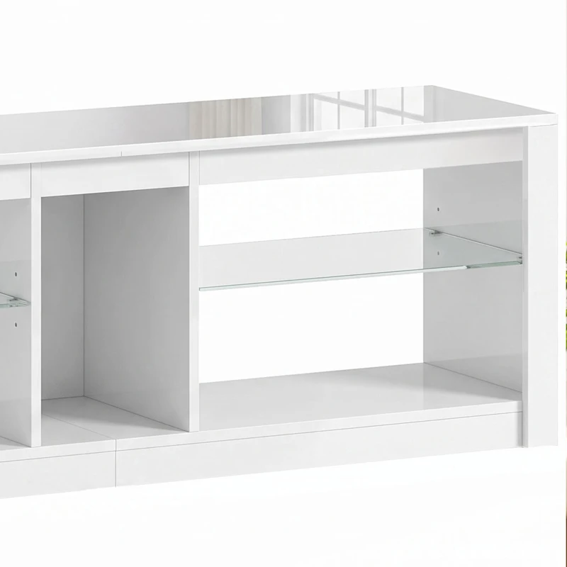 HOMCOM TV Stand Cabinet with LED Lights and Remote Control for TVs up to 65", Entertainment Centre with Storage Shelves, White