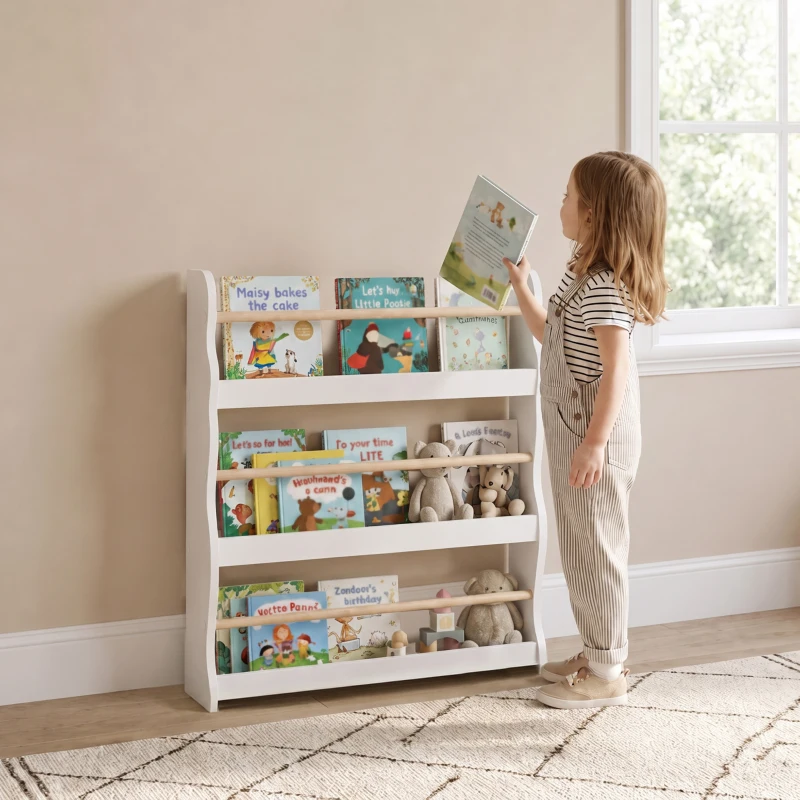 AIYAPLAY Librería Infantil de Pared de 3 Niveles Estantería para Libros para Dormitorio Guardería de 3 a 8 Años Blanco