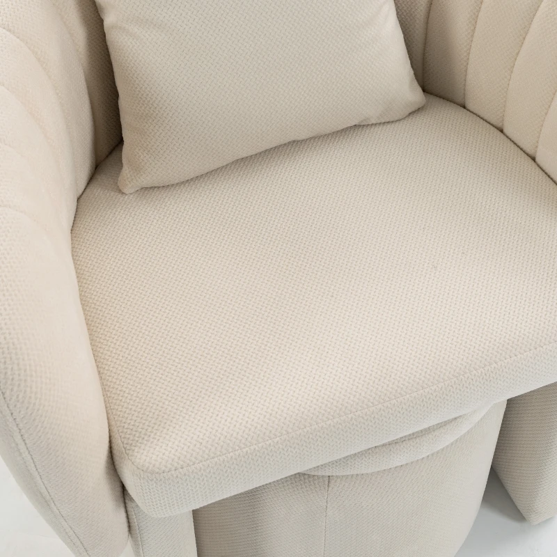 HOMCOM Relaxfauteuil met hocker, loungestoel met gebogen rugleuning, armleuningen, Scandinavische chenille, gestoffeerd, beige