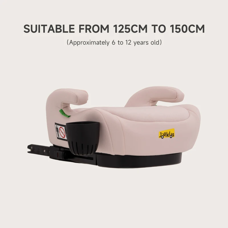 Safe ISOFIX Car Booster Seat with ECE R129 i-Size and Cup Holder, Portable Travel Booster Cushion for Kids and Vehicles, 40L x 42W x 17H cm, Pink